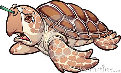 Sad sea turtle crying Vector Illustration